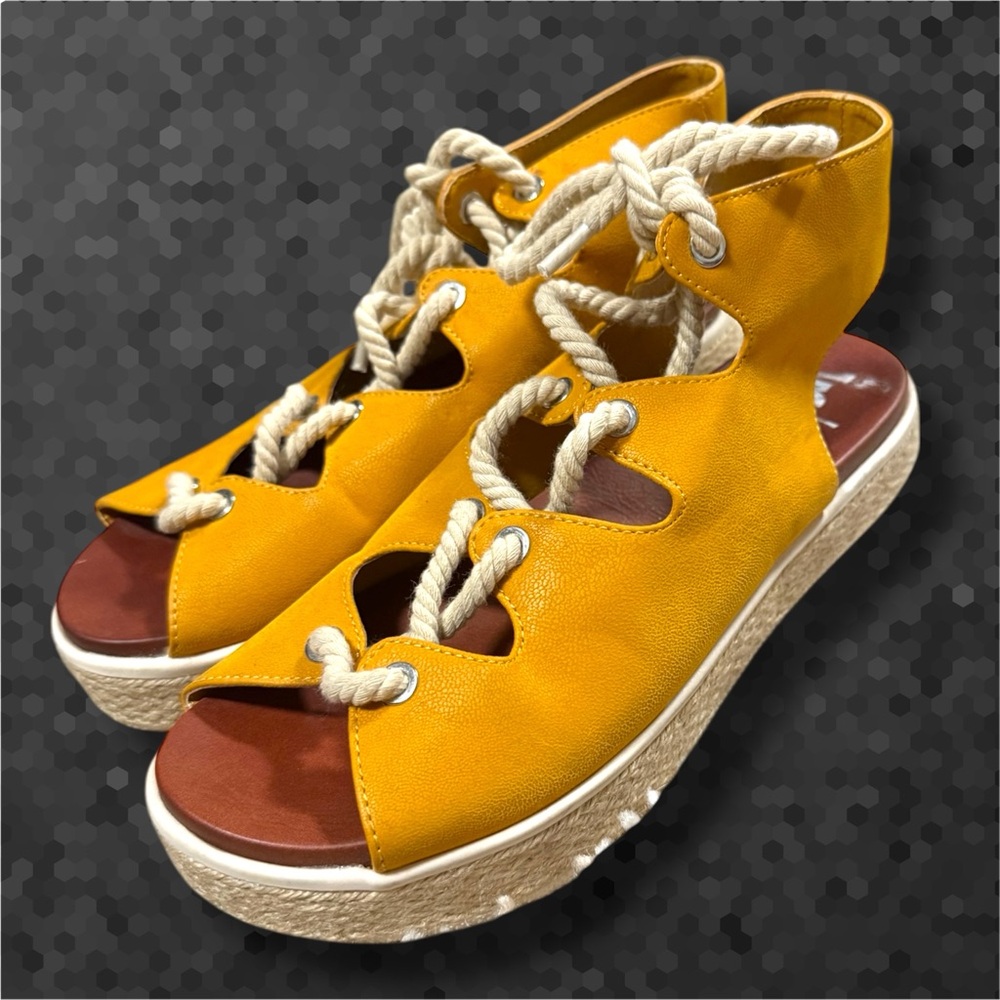 MIA Yellow Rope Lace up Sandals - Picture 4 of 6